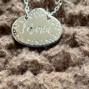 Silver Personalized Pendant Necklace from Disney that says Maria